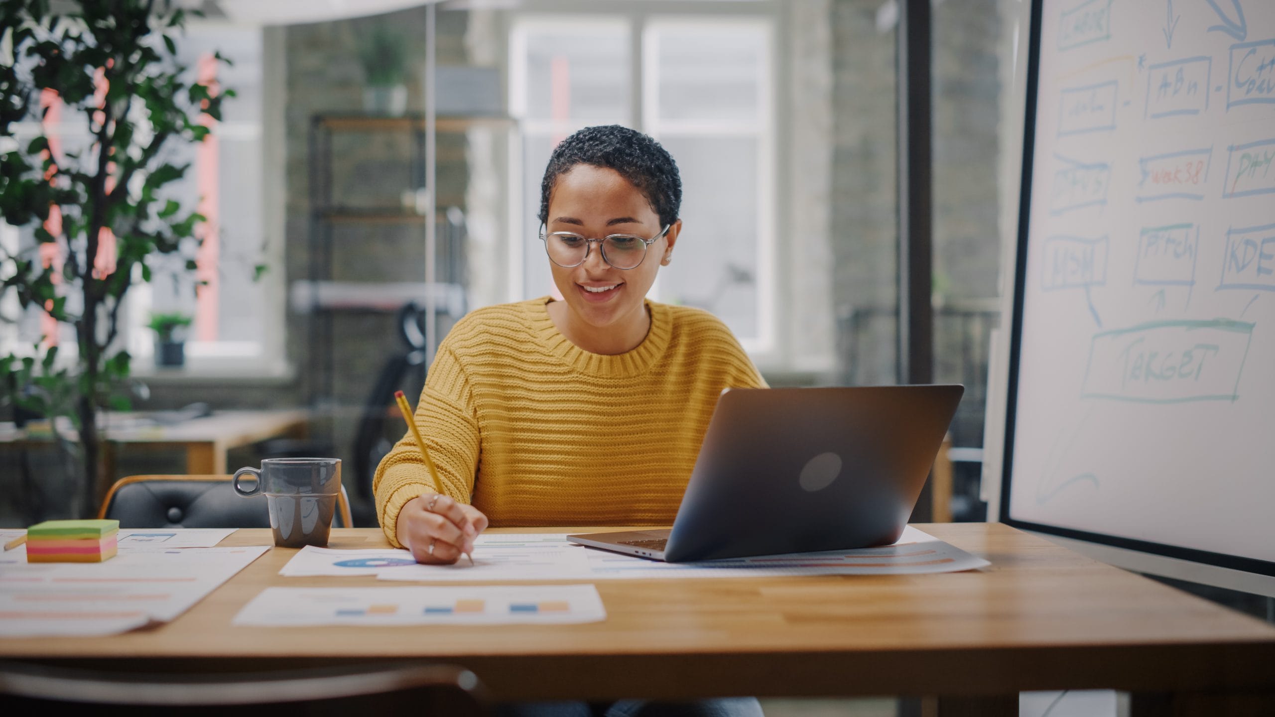 Employee working on her laptop